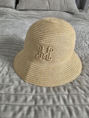 H&M Kids Beige Straw Bucket Hat with Embroidered H